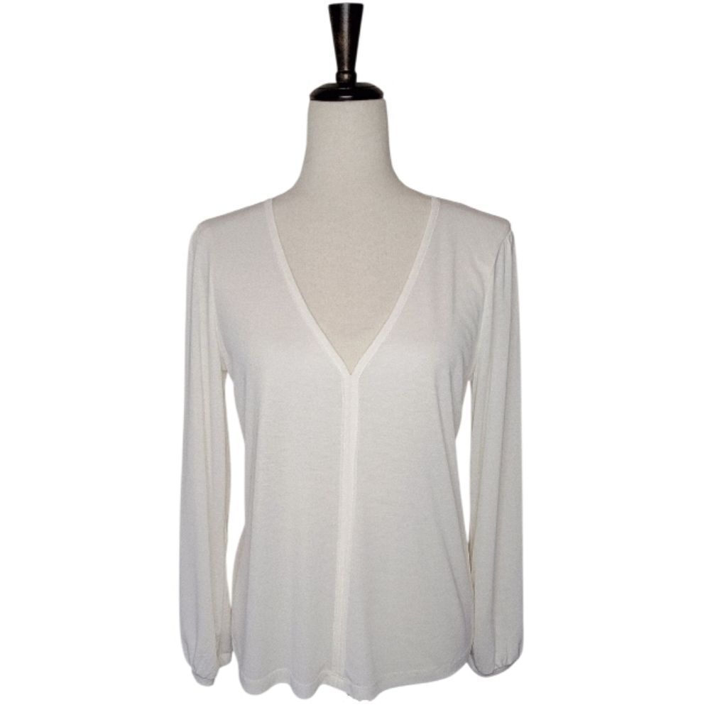 J. Crew Ivory V-Neck Long Sleeve Fine Ribbing Top Size S